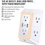 USB Wall Charger, Surge Protector, POWRUI 6-Outlet Extender with 2 USB Charging Ports (2.4A Total) and Night Light, 3-Sided Power Strip with Adapter Spaced Outlets - White，ETL Listed