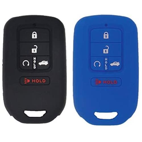 LemSa 2pcs Silicone 5 Buttons Smart Key Fob Cover Remote Keyless Entry Bag Compatible with Honda Civic Accord Pilot CR-V Pilot EX EX-L 2019 2018 2017 2016 2015 A2C81642600, Black/Blue