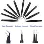 Precision Tweezers Set, 10pcs ESD Tweezers Tools Kit, Anti-Static Stainless Steel Tweezers Kit Curved, Pointed Tweezers with Storage Bag for Craft, Jewelry, Electronics, Soldering, Laboratory Work