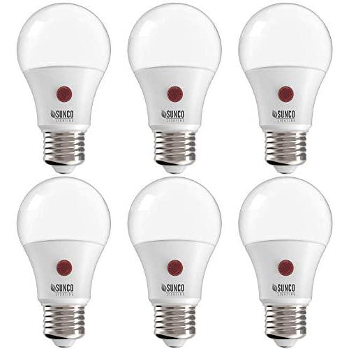Sunco Lighting 6 Pack A19 LED Bulb with Dusk-to-Dawn, 9W=60W, 800 LM, 4000K Cool White, Auto On/Off Photocell Sensor - UL