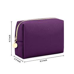 Gonex Small Makeup Bag for Purse PU Vegan Leather Travel Cosmetic Pouch Toiletry Bag for Women Girls Gifts Portable Water-Resistant Daily Storage Organzier Purple