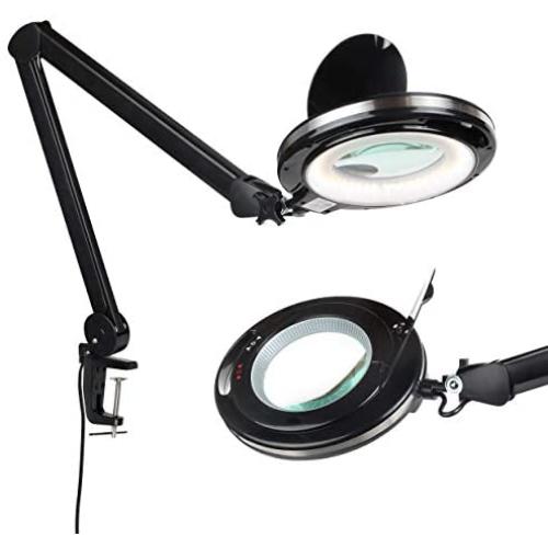 Brightech LightView Pro Magnifying Lamp & Table Clamp - Max Comfort - Pro Work Like Lash Extensions & Crafts - Durable Glass Magnifier with Bright LED Light - Dimmable & Adjustable Light Color