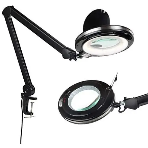 Brightech LightView Pro Magnifying Lamp & Table Clamp - Max Comfort - Pro Work Like Lash Extensions & Crafts - Durable Glass Magnifier with Bright LED Light - Dimmable & Adjustable Light Color