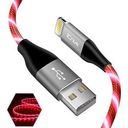 iCrius iPhone Charger Cable, [MFi Certified] 6ft Led Light Up Visible Flowing Lightning Cable Fast Charging Syncing Cord Compatible with iPhone 11 Pro Max XS XR X 8 7 Plus 6S 6 SE 5S and More(Red)