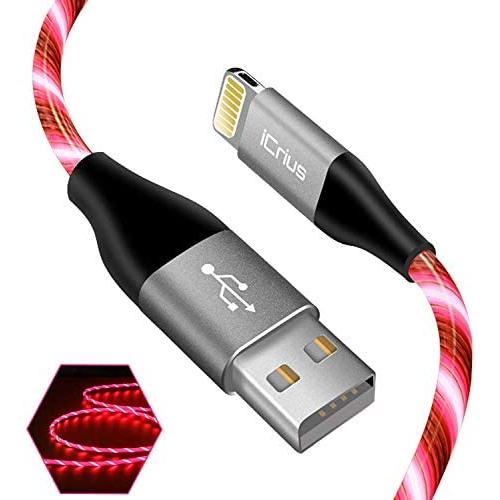 iCrius iPhone Charger Cable, [MFi Certified] 6ft Led Light Up Visible Flowing Lightning Cable Fast Charging Syncing Cord Compatible with iPhone 11 Pro Max XS XR X 8 7 Plus 6S 6 SE 5S and More(Red)