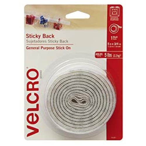 VELCRO Brand 5 Ft x 3/4 In | White Tape Roll with Adhesive | Cut Strips to Length | Sticky Back Hook and Loop Fasteners | Perfect for Home, Office or Classroom