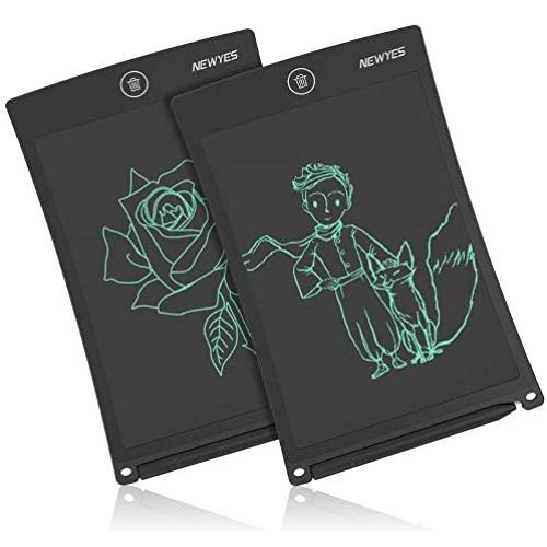 NEWYES 8.5 Inches LCD Writing Tablet Set of Two with Lock Function Office Whiteboard Bulletin Board Kitchen Memo Notice Fridge Board Magnetic Daily Planner Gifts for Kids (Black+Lanyard)