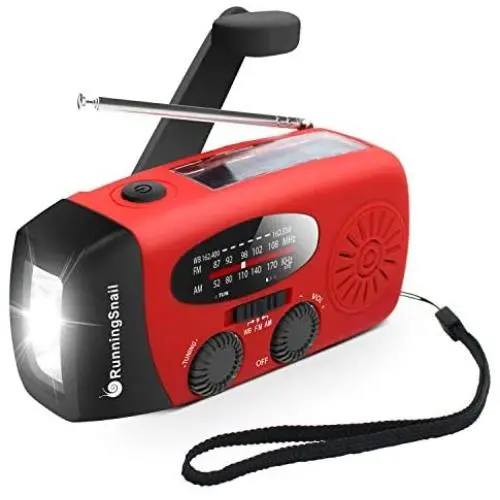 [Upgraded Version] RunningSnail Emergency Hand Crank Self Powered AM/FM NOAA Solar Weather Radio with LED Flashlight, 1000mAh Power Bank for iPhone/Smart Phone
