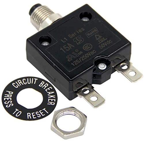 RKURCK 125-250V AC 50V DC Push Button Circuit Breaker 15Amp Thermal Overload Protector L1 Series Manual Reset Thermal Circuit Breaker 15A