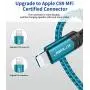 iPhone Charger Cable 6ft, JSAUX [ Apple MFi Certified] Lightning Cable Nylon Braided USB Fast Charging Cord Compatible with iPhone 11 Xs Max X XR 8 7 6s 6 Plus SE 5 5s, iPad, iPod - Green
