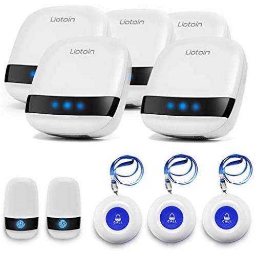 LIOTOIN Caregiver Pager Wireless SOS Call Button Nurse Alarm System Home/Elderly/Patient/Disabled/School Call Bell 5 Transmitter 5 Plug-in Receiver (600+ft Operating Range)