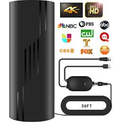 NewTechnology Amplifiered Indoor Outdoor TV Antenna,280+Miles Range Digital HD Antenna 36ft Long Detachable Coax Cable Support All Television,TV Antenna for Local Channels 4K HD 1080P VHF UHF (Black)