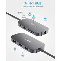 TOTU USB C Hub,9-In-1 Type C Hub with Ethernet Port, 4K USB C to HDMI, 2 USB 3.0 Ports, 1 USB 2.0 Port, SD/TF Card Reader, USB-C Power Delivery, Portable for Mac Pro and Other Type C Laptops (Silver)