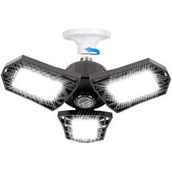 LED Garage Lights, 80W Deformable LED Garage Close to Ceiling Light 8000LM Shop Lights with 3 Adjustable Panels Support E26 / E27 Screw Socket for Garage Workshop Basement