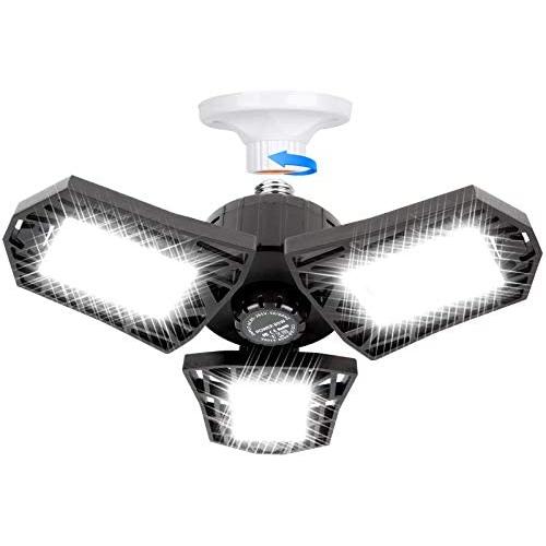 LED Garage Lights, 80W Deformable LED Garage Close to Ceiling Light 8000LM Shop Lights with 3 Adjustable Panels Support E26 / E27 Screw Socket for Garage Workshop Basement