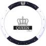 Queens Car Steering Wheel Cover with Noble Crown + Bling Diamond + Exquisite Lattice Design Auto Stylish Elegant Collection Accessories Universal 15''/38cm (Black - White)