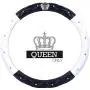 Queens Car Steering Wheel Cover with Noble Crown + Bling Diamond + Exquisite Lattice Design Auto Stylish Elegant Collection Accessories Universal 15''/38cm (Black - White)
