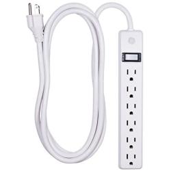 GE 6 Outlet Power Strip, 8 Ft Long Extension Cord, Grounded Outlets, UL Listed, White, 14832
