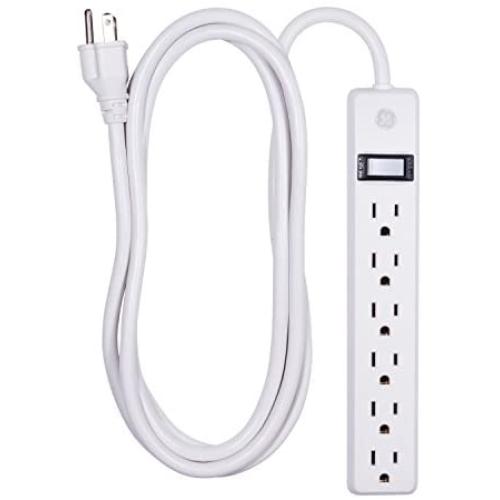 GE 6 Outlet Power Strip, 8 Ft Long Extension Cord, Grounded Outlets, UL Listed, White, 14832