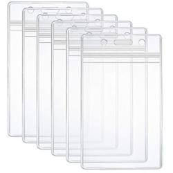 6 Pcs Extra Thick ID Card Badge Holder, Vertical Clear PVC Card Holder with Waterproof Resealable Zip Type
