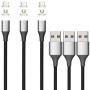 NetDot Gen10 3 in 1 Nylon Braided Magnetic Fast Charging Cable with Side LED Compatible with Micro USB & USB-C Smartphones and Product(6.6ft/3 Pack Silver)