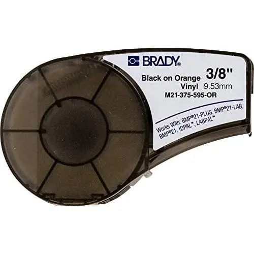 Brady Authentic (M21-375-595-OR) All-Weather Vinyl Label for Indoor/Outdoor Identification, Laboratory and Equipment Labeling, Black on Orange material - Designed for BMP21-PLUS and BMP21-LAB Label Printers, .375'' Width, 21 Length Brady Authentic (M21-375-595-OR) All-Weather Vinyl Label for Indoor/Outdoor Identification, Laboratory and Equipment Labeling, Black on Orange material - Designed for BMP21-PLUS and BMP21-LAB Label Printers, .375'' Width, 21 Length