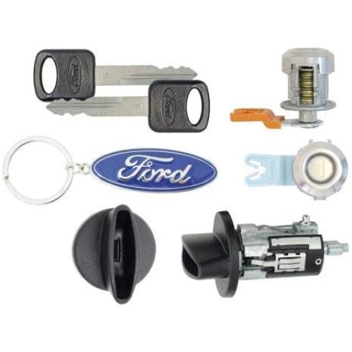 For SELECT Ford Lincoln Ignition Switch Lock Cylinder + Pair (2) Door Lock Cylinder W/2 Ford Oval Logo Keys & Key Chain