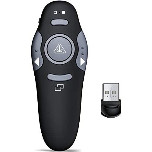DinoFire Rechargeable Presentation Clicker, Red Light Wireless Presenter Remote, 2.4Ghz USB Clicker for Laptop Presentations, Powerpoint Clicker PPT Slide Clicker for Mac/Win/Keynote/Computer