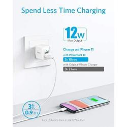 iPhone Charger, Anker PowerPort III 2-Port 12W USB Wall Charger with 3ft MFi Certified Lightning Cable, Foldable Plug, for iPhone Xs/XR/ 11/11 Pro/SE 2020/ iPad, and More