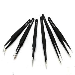 Precision Tweezers Set, 6 PCS Anti-Static Stainless Steel Tweezers Kit, Non-magnetic and Multi-standard Stainless Steel Tweezers for Lab, Electronics, Jewelry and Detailed Work