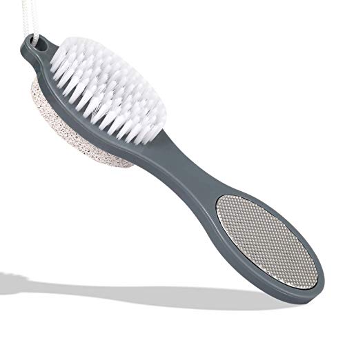 CLEEDY Foot File Callus Remover – Multifunction Pedicure Tools, Professional Foot Scrubber, 4-in-1 Foot Paddle with Pumice Stone, Foot Rasp, Brush & Emery File (Grey Foot Paddle)