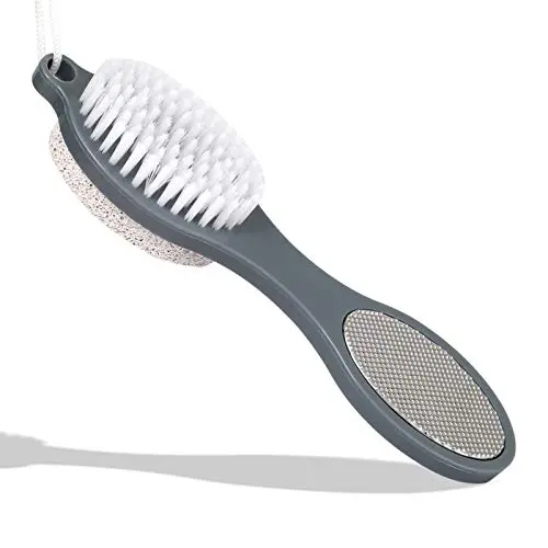 CLEEDY Foot File Callus Remover – Multifunction Pedicure Tools, Professional Foot Scrubber, 4-in-1 Foot Paddle with Pumice Stone, Foot Rasp, Brush & Emery File (Grey Foot Paddle)