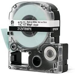 LABELWORKS 212VTBWPX Tape Cartridge - Black on White Vinyl Industrial Label Maker Tape - 1/2'' (12MM) Wide, 22.9 ft