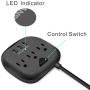 Power Strip 3 Outlets and 3 USB Ports with Switch Control, Desktop Charging Station with 5 ft Extension Cord, Compact for Nightstand, Office and Travel - Black