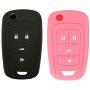 LemSa 2 Pack Keyless Entry Remote Car Flip Key Fob Outer Shell Cover Soft Rubber Silicone Protector Keyless Jacket Case for Chevrolet Camaro Cruze Chevy Equinox Sonic Terrain Key Fob, Black/Pink