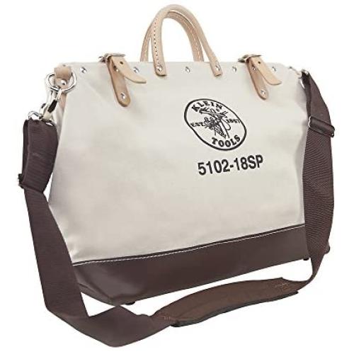 Klein Tools 5102-18SP Deluxe Canvas Tool Bag Made of Natural Canvas with 13 Interior Pockets and Detachable Shoulder Strap, 18-Inch