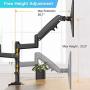 Huanuo Dual Monitor Stand - Height Adjustable Gas Spring Arm Swivel Monitor Desk Mount Fit Two 22 to 32 inch Computer Screen with C Clamp, Grommet Mounting Base, Each Arm Hold 4.4 to 26.5 lbs