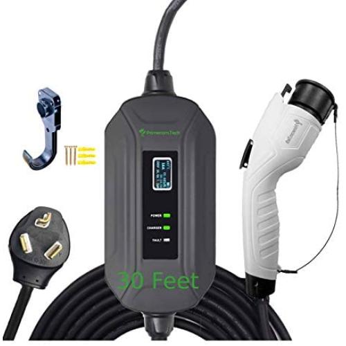 PRIMECOM Level 2 EV Charger 220/240V, 16A, 30ft & 50ft, Portable EVSE Electric Vehicle Charging Cable Compatible with Bolt Volt Leaf BMW i3 Fiat 500e Clarity NIRO Prius (30 Feet, 10-30P)