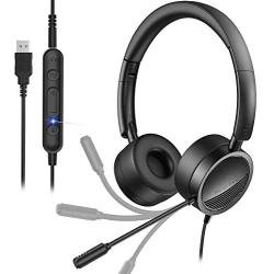 [2 Pack ] USB Headset with Noise Cancelling Mic New bee 3.5mm/Computer Headset with in-Line Call Controls Office Headset Call Center Headset for Skype, Zoom, Phone, PC, Tablet, Classroom