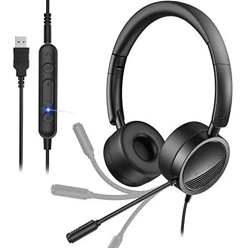 [2 Pack ] USB Headset with Noise Cancelling Mic New bee 3.5mm/Computer Headset with in-Line Call Controls Office Headset Call Center Headset for Skype, Zoom, Phone, PC, Tablet, Classroom