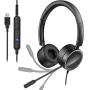 [2 Pack ] USB Headset with Noise Cancelling Mic New bee 3.5mm/Computer Headset with in-Line Call Controls Office Headset Call Center Headset for Skype, Zoom, Phone, PC, Tablet, Classroom