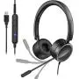 [2 Pack ] USB Headset with Noise Cancelling Mic New bee 3.5mm/Computer Headset with in-Line Call Controls Office Headset Call Center Headset for Skype, Zoom, Phone, PC, Tablet, Classroom