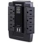 CyberPower CSP600WSU Surge Protector, 1200J/125V, 6-AC Swivel Outlets, 2 USB Charging Ports, Wall Tap Design Black Version