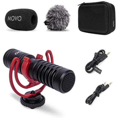 Movo VXR10-PRO External Video Microphone for Camera with Rycote Lyre Shock Mount - Compact Shotgun Mic and Accessories Compatible with Smartphones and DSLR Cameras - Battery-Free DSLR Microphone