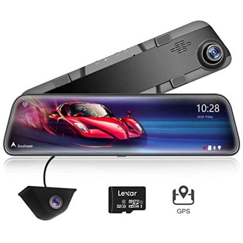 WOLFBOX 12'' 2.5K Mirror Dash Cam with Full Touch Screen, Front and Rear Dual Dash Camera for Cars, Waterproof Backup Camera Rear View Mirror Camera, Sony Sensor, Night Vision, Parking Assistance, GPS