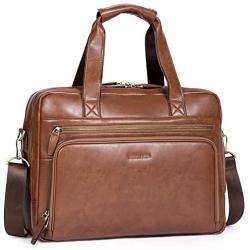 BOSTANTEN Leather Briefcase for Men Business Travel Laptop Bags 15.6 inch Brown