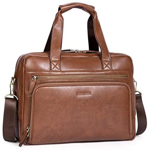 BOSTANTEN Leather Briefcase for Men Business Travel Laptop Bags 15.6 inch Brown