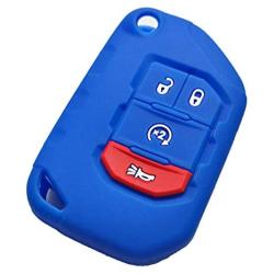 Qty(2) Alegender Silicone 4-Btn Flip Key Cover Fob Case Skin Remote Jacket Protector for 2018 2019 Jeep Wrangler JL JLU Rubicon 2020 Jeep Gladiator JT OHT1130261 Black Blue