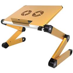 Ergonomic Portable Laptop Stand Table Desk Foldable Lap Tray for Bed Sofa Fully Adjustable Height and Angle Laptop Riser with USB Fans for Work from Home or Travel(Yellow)