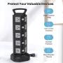 Power Strip Surge Protector Tower JACKYLED Electric Charging Station 13A 18 AC Outlets 4 USB Ports with 16AWG 6.5ft Heavy Duty Extension Cord for Home Office Computer Laptop Black Grey